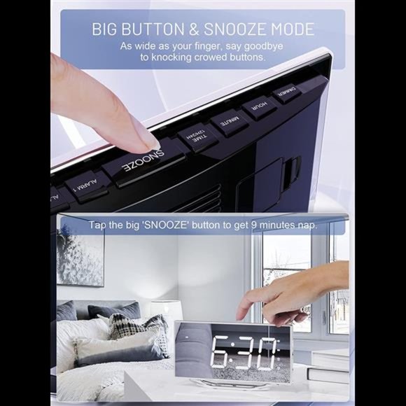 Mirror Clocks for Bedrooms with Battery Backup,8.7’’ Large Display - Picture 5 of 7